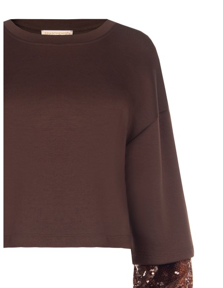 Neopreen sweater met pailletten op de mouwen Rinascimento