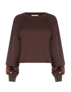 Neopreen sweater met pailletten op de mouwen Rinascimento
