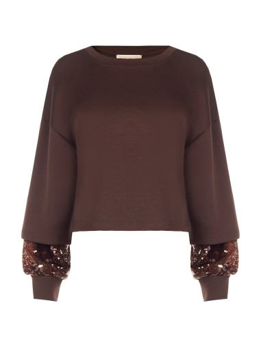 Neopreen sweater met pailletten op de mouwen Rinascimento