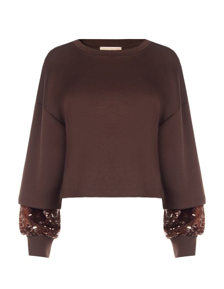 Neopreen sweater met pailletten op de mouwen Rinascimento