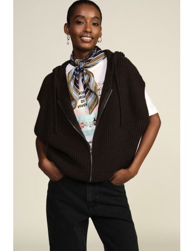 Dixie vest met capuchon en ritssluiting, geribde afwerking