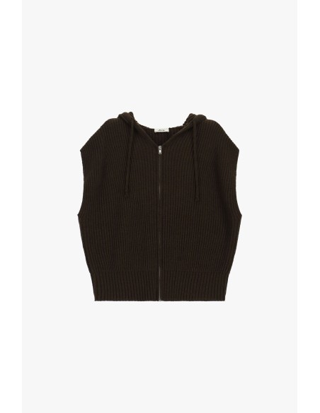 Dixie vest met capuchon en ritssluiting, geribde afwerking