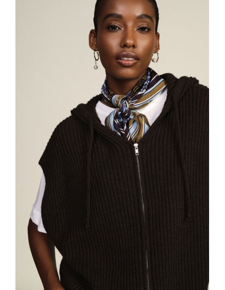 Dixie vest met capuchon en ritssluiting, geribde afwerking