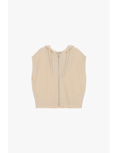 Dixie vest met capuchon en ritssluiting, geribde afwerking