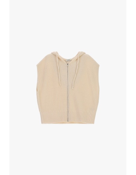 Dixie vest met capuchon en ritssluiting, geribde afwerking