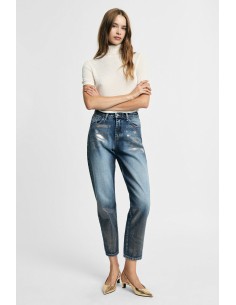 Straight-leg-jeans met gewassen effect en hoge taille, alstublieft