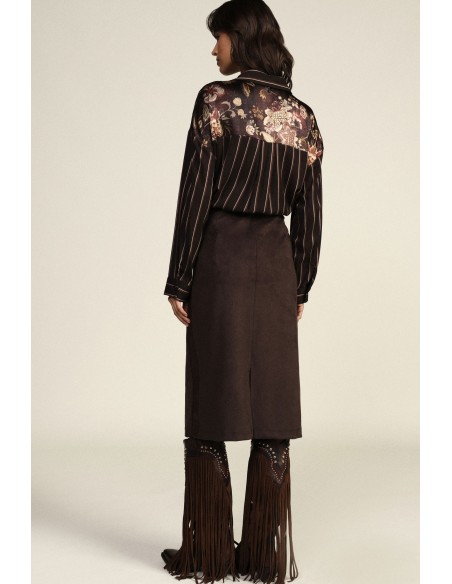 Dixie midi-rok met hoge taille en rechte pasvorm