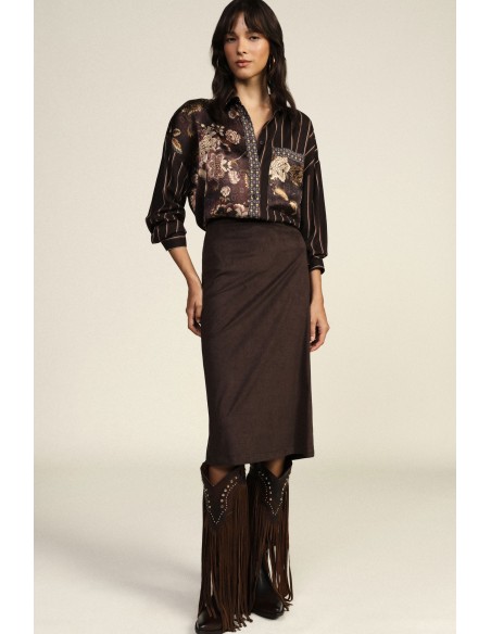 Dixie midi-rok met hoge taille en rechte pasvorm