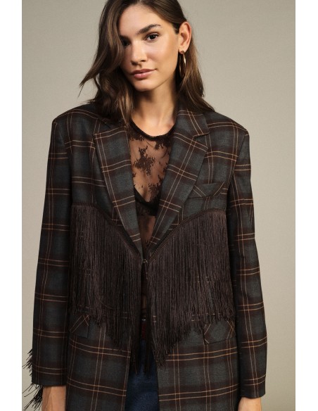 Geruite blazer met decoratieve franjes Dixie