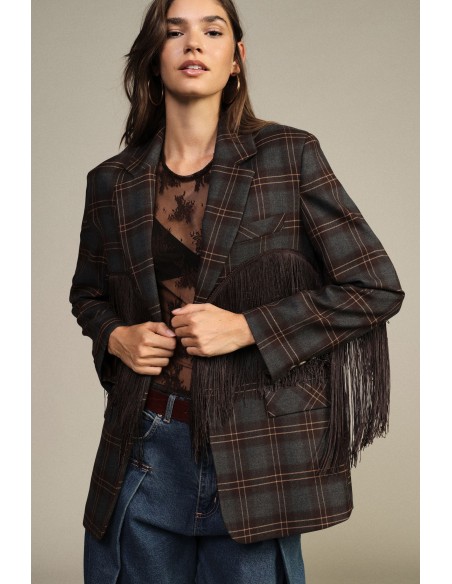 Geruite blazer met decoratieve franjes Dixie