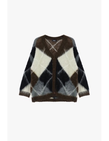 Dixie vest met ruitpatroon, lange mouwen en knopen