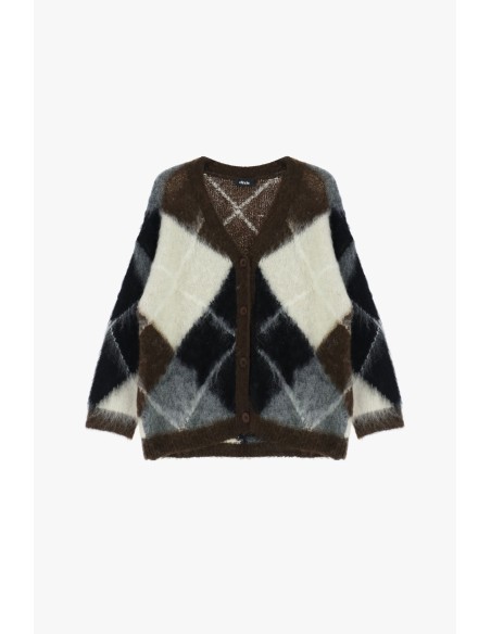 Dixie vest met ruitpatroon, lange mouwen en knopen