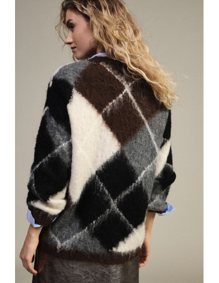 Dixie vest met ruitpatroon, lange mouwen en knopen