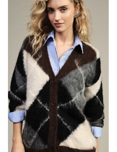 Dixie vest met ruitpatroon, lange mouwen en knopen