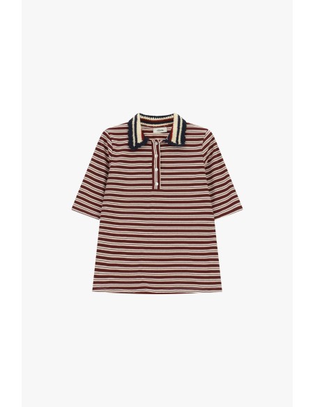 Gestreept T-shirt met gebreide kraag Dixie