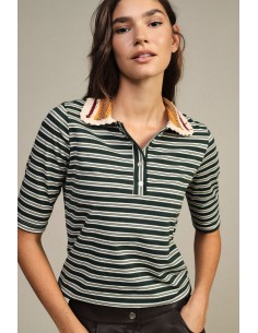 Gestreept T-shirt met gebreide kraag Dixie