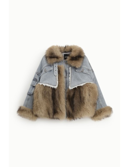 Denimjas met bontdetails en zakken aan de voorkant van Dixie