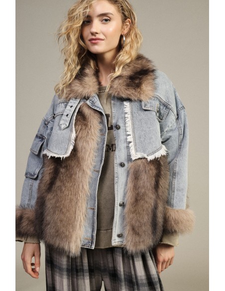 Denimjas met bontdetails en zakken aan de voorkant van Dixie
