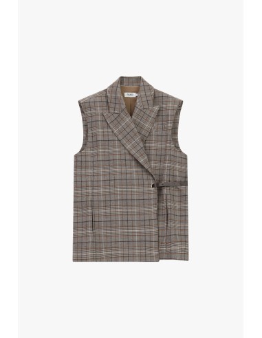 Geruit vest met zijceintuur en revers, alstublieft