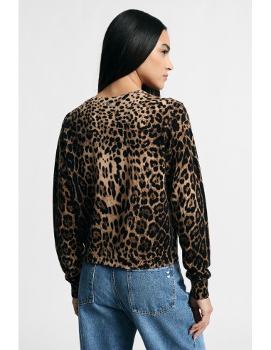 Damesvest met dierenprint en knopen aan de voorkant.