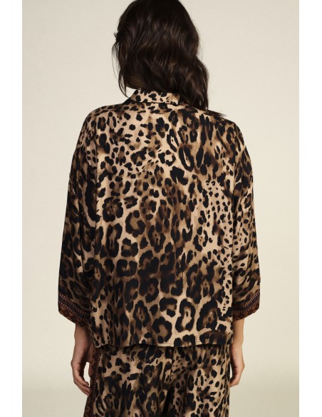Ruimvallende blouse met dierenprint en driekwartmouwen Dixie