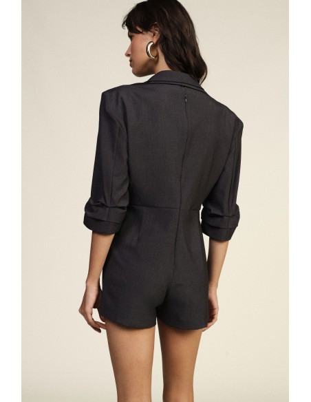 Korte jumpsuit met reverskraag en gerimpelde mouwen Dixie