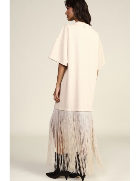 Lange T-shirtjurk met decoratieve franjes Dixie