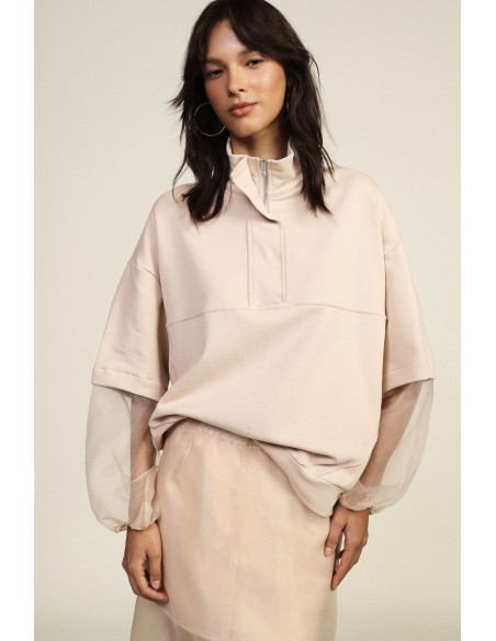 Sweater met transparante pofmouwen en rits van Dixie