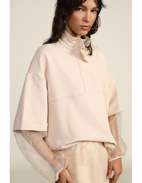 Sweater met transparante pofmouwen en rits van Dixie