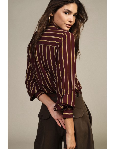 Dixie blouse met verticale strepen en manchetten met knopen