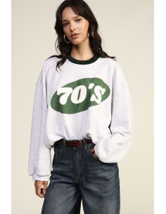 Dixie ronde-hals sweatshirt met 70's-print en asymmetrische onderkant