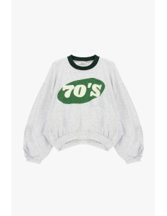 Dixie ronde-hals sweatshirt met 70's-print en asymmetrische onderkant 2