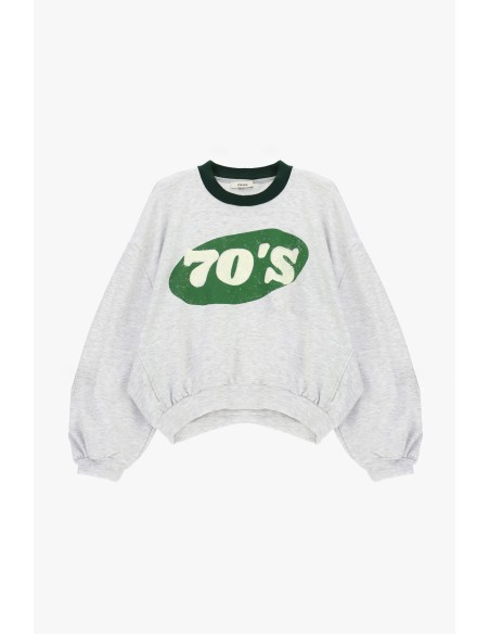 Dixie ronde-hals sweatshirt met 70's-print en asymmetrische onderkant