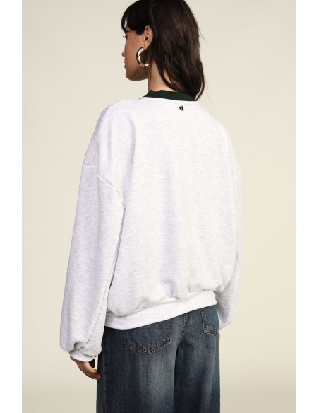 Dixie ronde-hals sweatshirt met 70's-print en asymmetrische onderkant