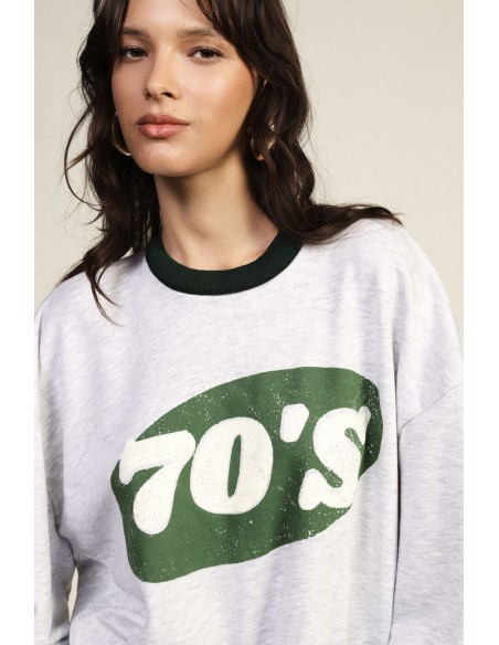 Dixie ronde-hals sweatshirt met 70's-print en asymmetrische onderkant