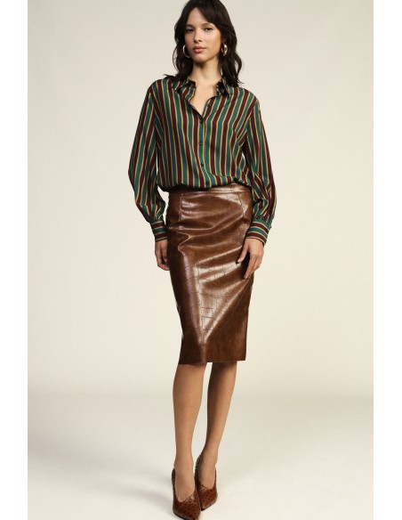 Dixie midi-kokerrok met krokodillenprint