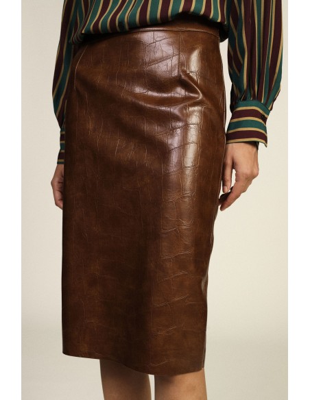 Dixie midi-kokerrok met krokodillenprint