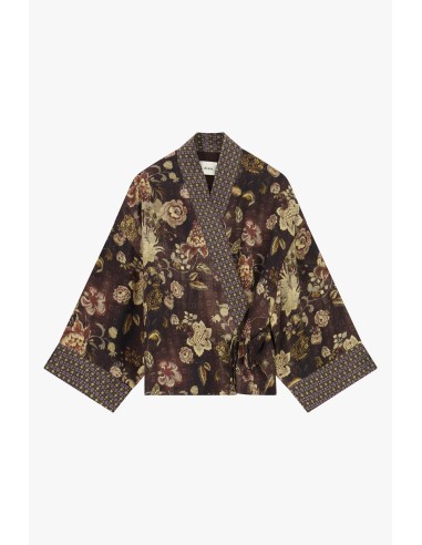 Korte jas met bloemenprint en ceintuur Dixie