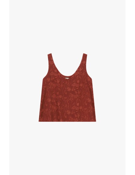 Dixie Top met bloemenjacquard, wijde pasvorm en diepe halslijn