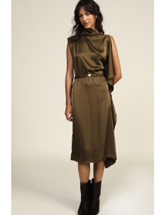 Asymmetrische midi-jurk met ceintuur en volant Dixie