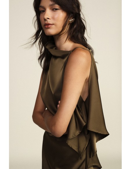Asymmetrische midi-jurk met ceintuur en volant Dixie