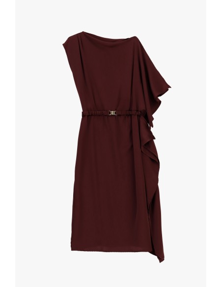 Asymmetrische midi-jurk met ceintuur en volant Dixie