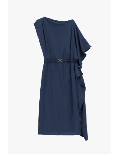 Asymmetrische midi-jurk met ceintuur en volant Dixie