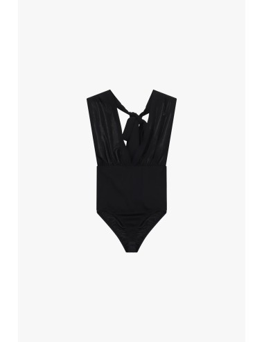Dixie body met diepe V-hals, kruisdetail en strik
