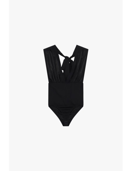 Dixie body met diepe V-hals, kruisdetail en strik