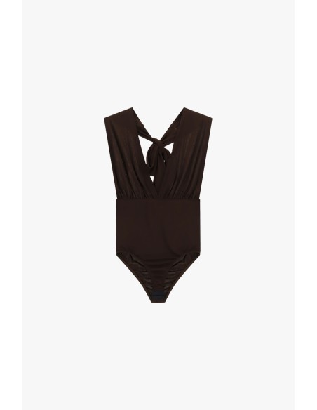 Dixie body met diepe V-hals, kruisdetail en strik