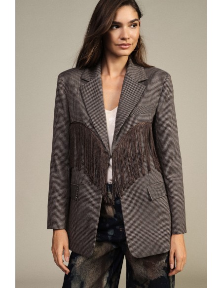 Dixie geruite blazer met decoratieve franjes en zakken