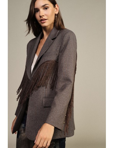 Dixie geruite blazer met decoratieve franjes en zakken