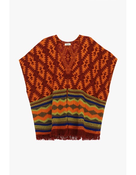 Dixie Geometrische Fantasieponcho met franjes