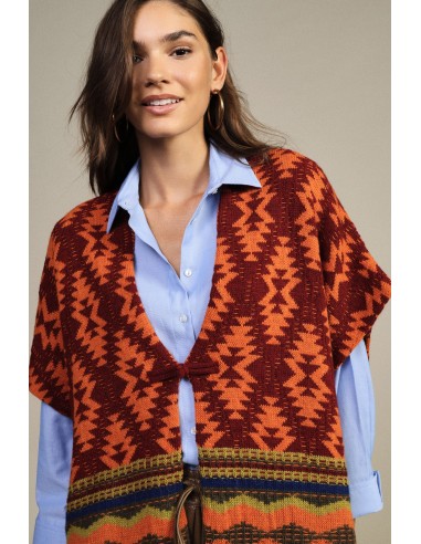 Dixie Geometrische Fantasieponcho met franjes